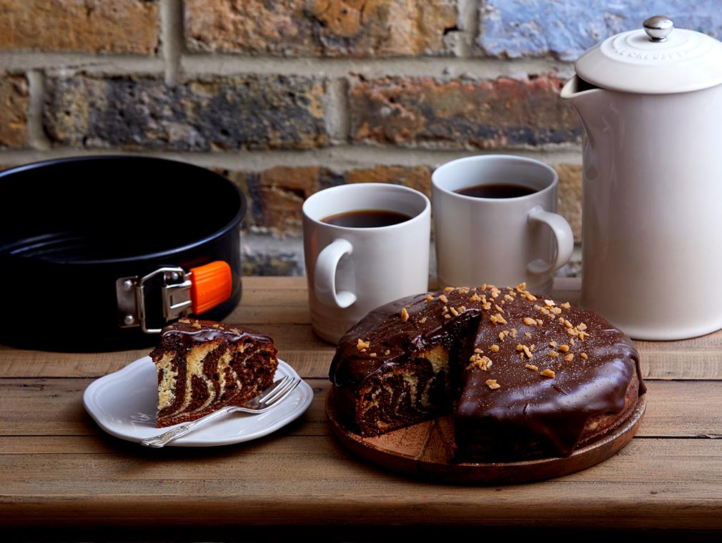 Marmercake met caramel en chocolade ganache