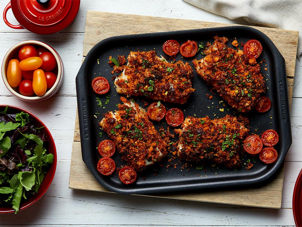 Kabeljauw met Krokante Chorizo en Trostomaten