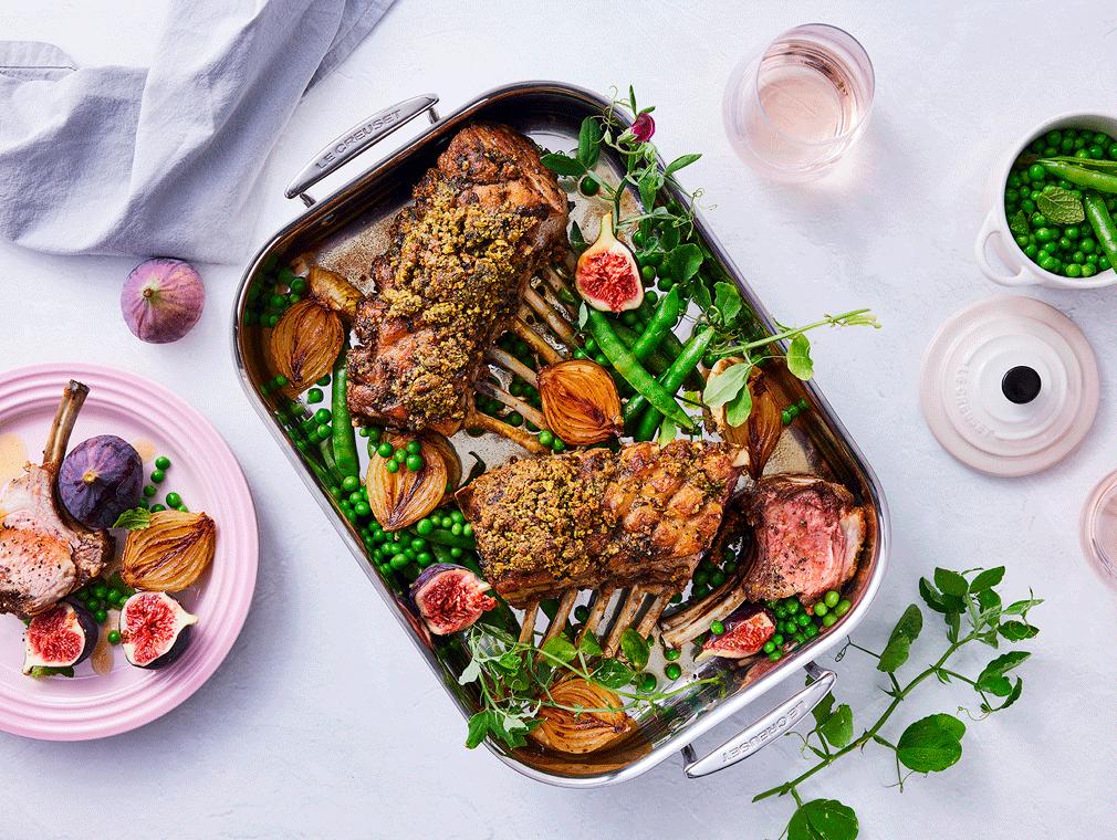 Krokant paaslam met kruiden en pistachenoten