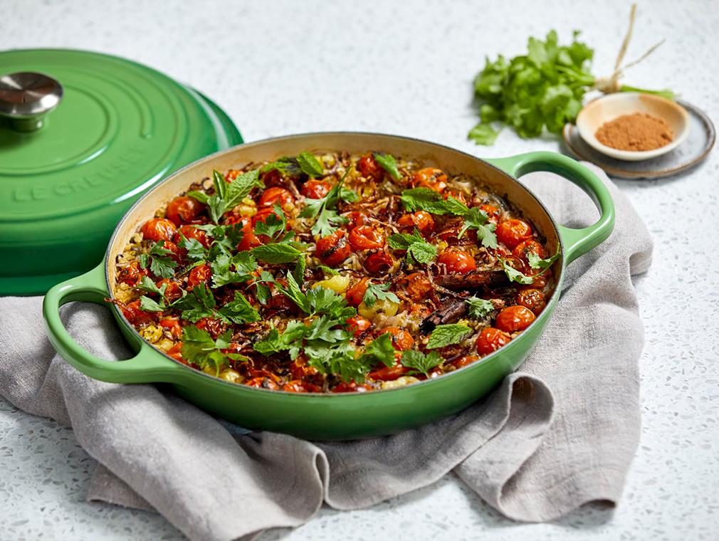 Koshari met kaneel en cherrytomaatjes