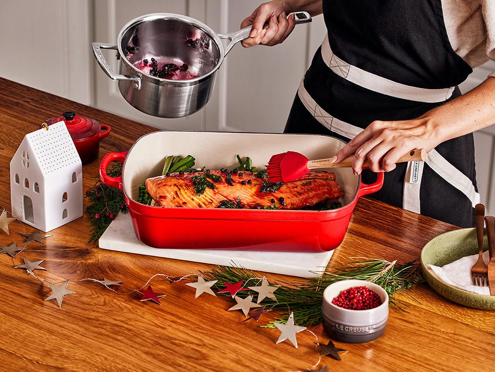 Zalm geglaceerd met cranberry en jeneverbes