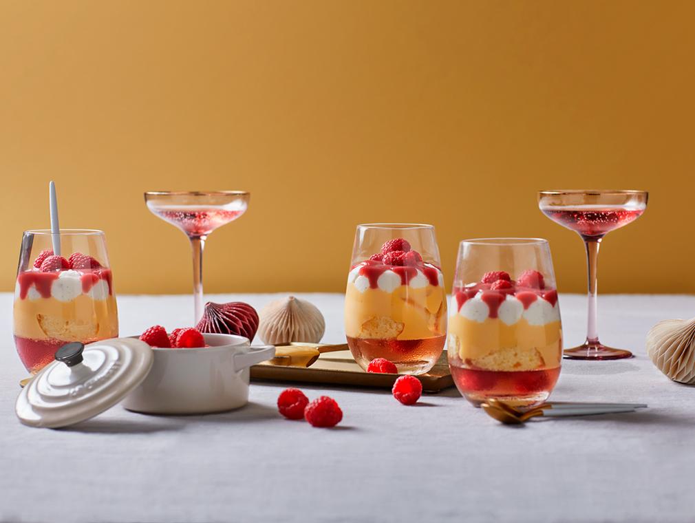 Trifle met mousserende en frambozen