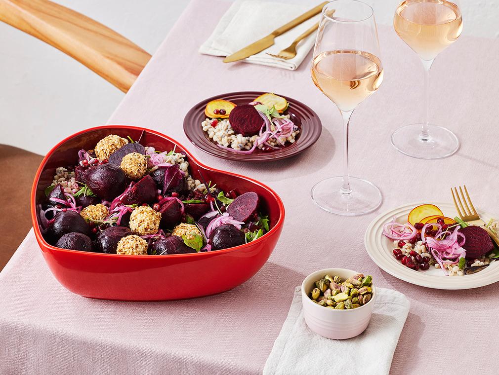 Heirloom rode biet en groene Harissa salade
